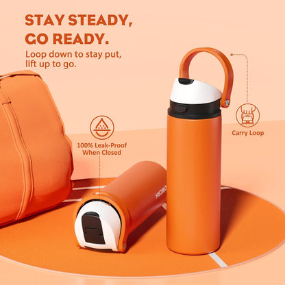 24 oz Travel Water Bottle: 2-in-1 Push-Button Spout & Quick-Flip Straw, Leakproof, Cold 24Hrs, Fits Car Cup Holder, Stainless Steel Cup for Sports, School, Commute, Camping (Mouse's Mischief) - Colors B