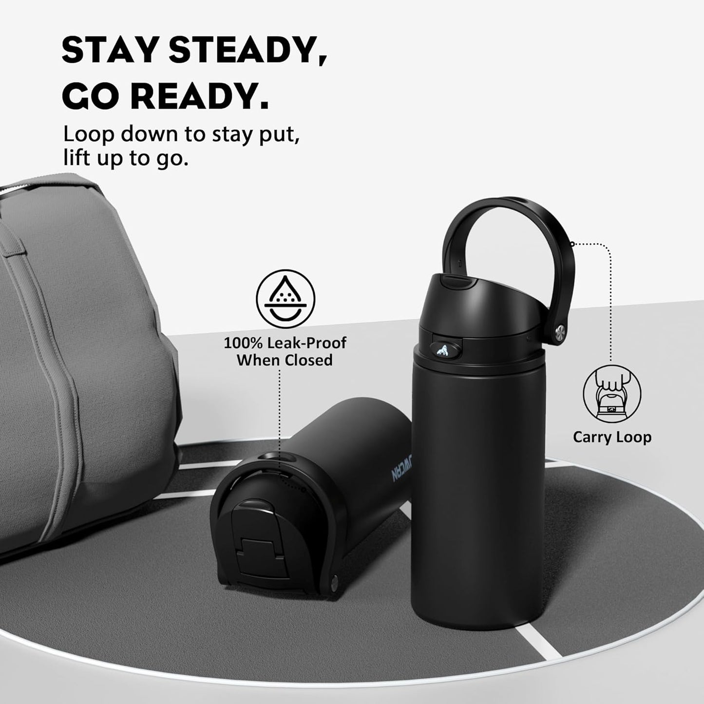 24 oz Travel Water Bottle: 2-in-1 Push-Button Spout & Quick-Flip Straw, Leakproof, Cold 24Hrs, Fits Car Cup Holder, Stainless Steel Cup for Sports, School, Commute, Camping (Mouse's Mischief) - Colors B