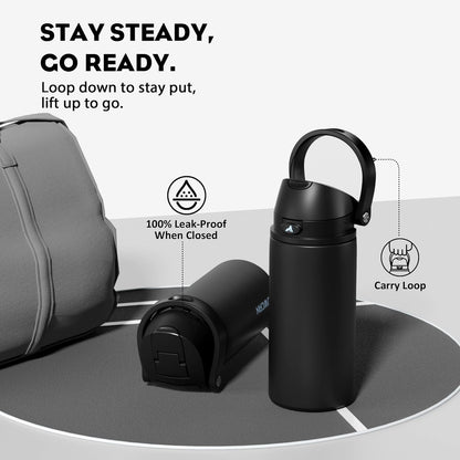 24 oz Travel Water Bottle: 2-in-1 Push-Button Spout & Quick-Flip Straw, Leakproof, Cold 24Hrs, Fits Car Cup Holder, Stainless Steel Cup for Sports, School, Commute, Camping (Mouse's Mischief) - Colors B