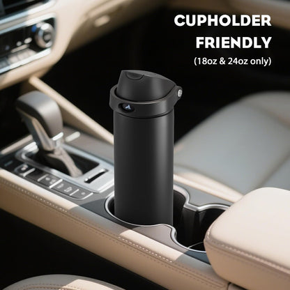 24 oz Travel Water Bottle: 2-in-1 Push-Button Spout & Quick-Flip Straw, Leakproof, Cold 24Hrs, Fits Car Cup Holder, Stainless Steel Cup for Sports, School, Commute, Camping (Mouse's Mischief) - Colors B