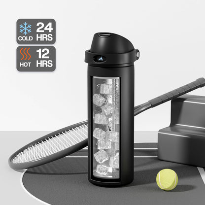 24 oz Travel Water Bottle: 2-in-1 Push-Button Spout & Quick-Flip Straw, Leakproof, Cold 24Hrs, Fits Car Cup Holder, Stainless Steel Cup for Sports, School, Commute, Camping (Mouse's Mischief) - Colors B