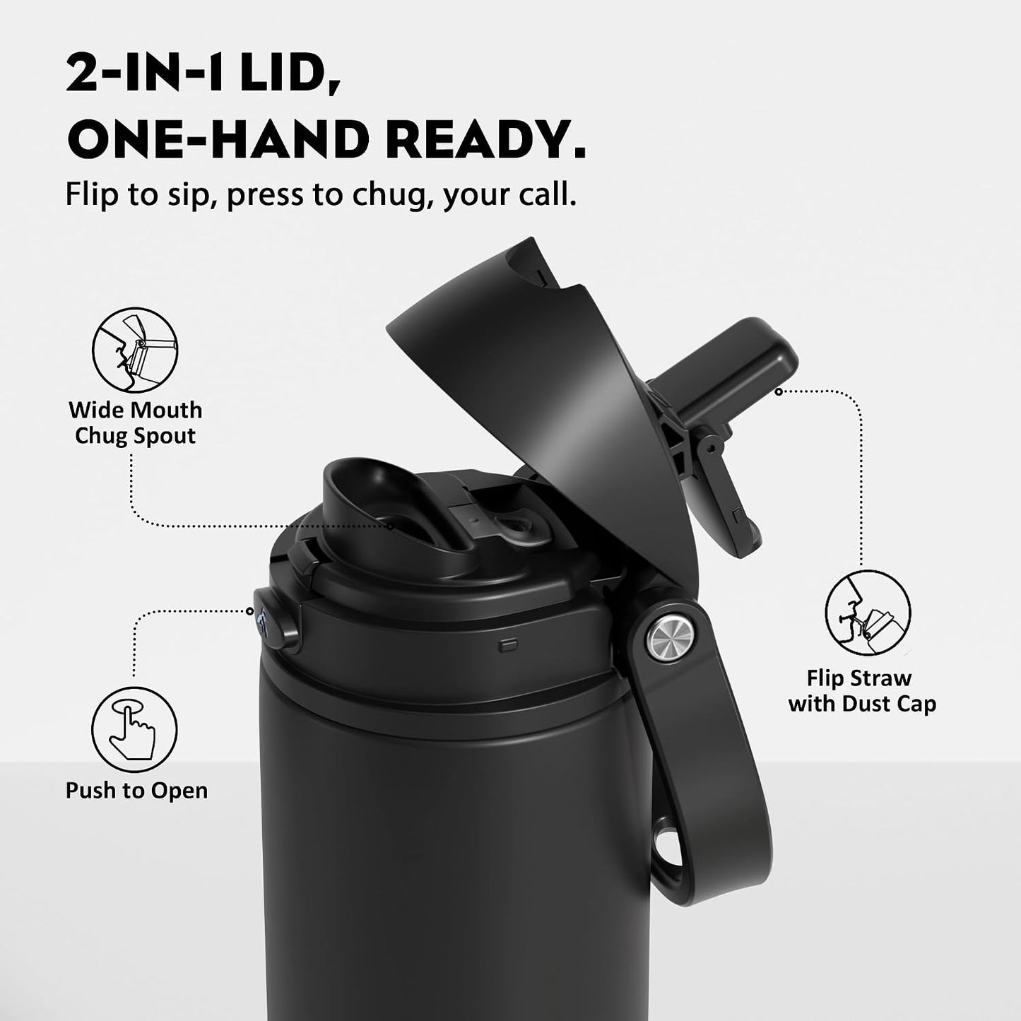 24 oz Travel Water Bottle: 2-in-1 Push-Button Spout & Quick-Flip Straw, Leakproof, Cold 24Hrs, Fits Car Cup Holder, Stainless Steel Cup for Sports, School, Commute, Camping (Mouse's Mischief) - Colors B