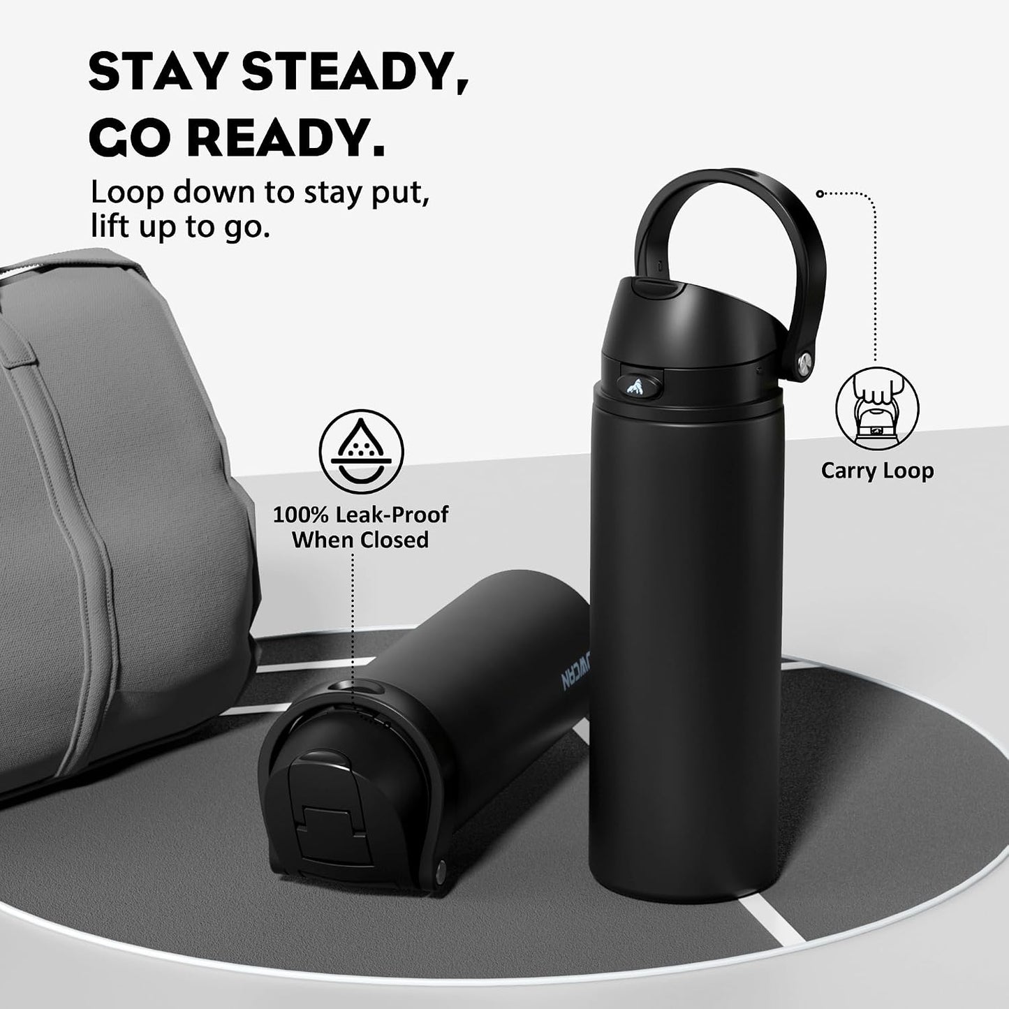 24 oz Travel Water Bottle: 2-in-1 Push-Button Spout & Quick-Flip Straw, Leakproof, Cold 24Hrs, Fits Car Cup Holder, Stainless Steel Cup for Sports, School, Commute, Camping (Mouse's Mischief) - Colors B