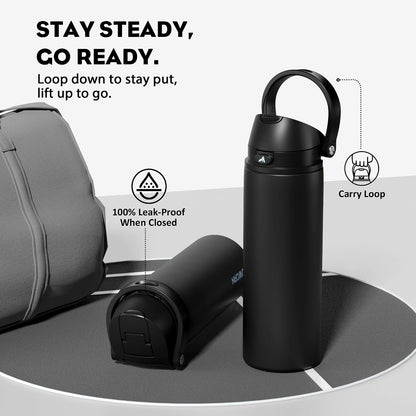 24 oz Travel Water Bottle: 2-in-1 Push-Button Spout & Quick-Flip Straw, Leakproof, Cold 24Hrs, Fits Car Cup Holder, Stainless Steel Cup for Sports, School, Commute, Camping (Mouse's Mischief) - Colors B