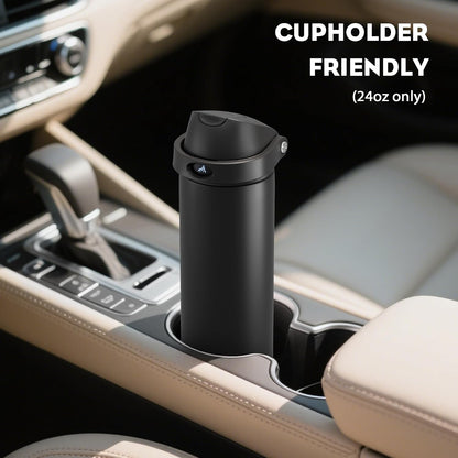 24 oz Travel Water Bottle: 2-in-1 Push-Button Spout & Quick-Flip Straw, Leakproof, Cold 24Hrs, Fits Car Cup Holder, Stainless Steel Cup for Sports, School, Commute, Camping (Mouse's Mischief) - Colors B