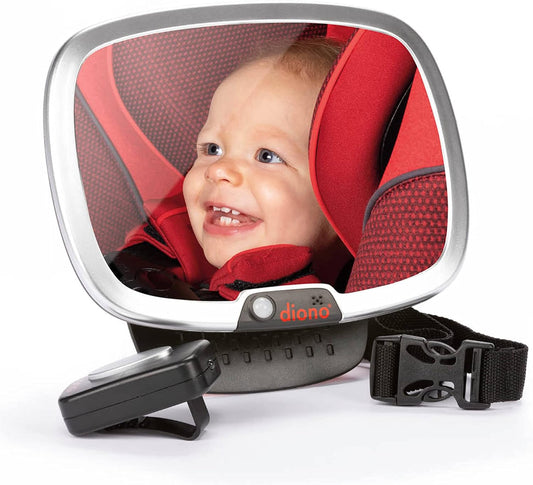Easy View Plus Baby Car Mirror with Light, Safety Car Seat Mirror for Rear Facing Infant with 360 Rotation, LED Night Light, Wide Crystal Clear View, Shatterproof, Crash Tested