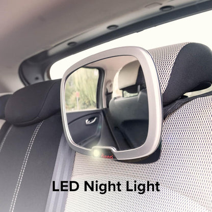 Easy View Plus Baby Car Mirror with Light, Safety Car Seat Mirror for Rear Facing Infant with 360 Rotation, LED Night Light, Wide Crystal Clear View, Shatterproof, Crash Tested