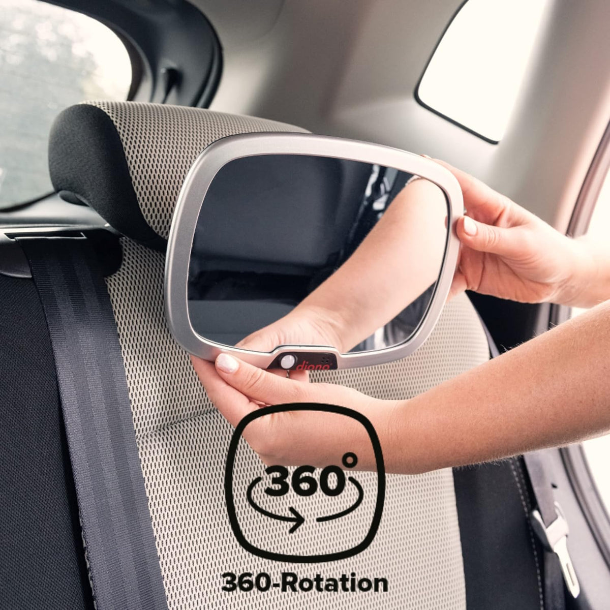 Easy View Plus Baby Car Mirror with Light, Safety Car Seat Mirror for Rear Facing Infant with 360 Rotation, LED Night Light, Wide Crystal Clear View, Shatterproof, Crash Tested