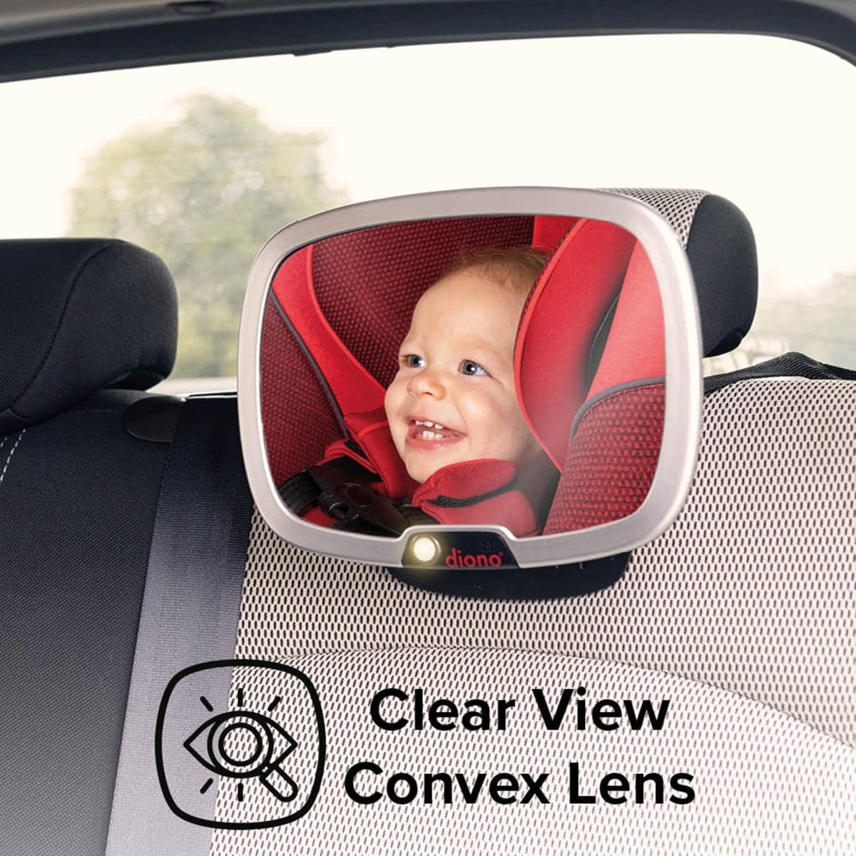 Easy View Plus Baby Car Mirror with Light, Safety Car Seat Mirror for Rear Facing Infant with 360 Rotation, LED Night Light, Wide Crystal Clear View, Shatterproof, Crash Tested