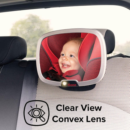 Easy View Plus Baby Car Mirror with Light, Safety Car Seat Mirror for Rear Facing Infant with 360 Rotation, LED Night Light, Wide Crystal Clear View, Shatterproof, Crash Tested