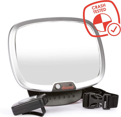 Easy View Plus Baby Car Mirror with Light, Safety Car Seat Mirror for Rear Facing Infant with 360 Rotation, LED Night Light, Wide Crystal Clear View, Shatterproof, Crash Tested