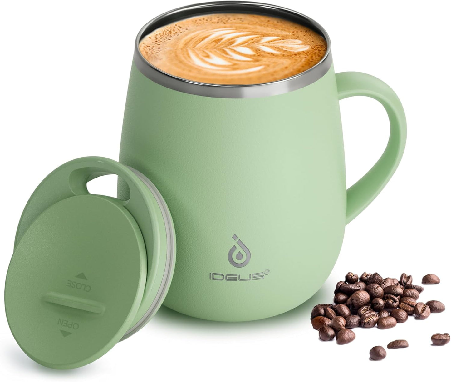16 oz Insulated Coffee Mug with Handle and Lid, Double Wall Stainless Steel Vacuum Thermal Coffee Mug, Travel Coffee Cup Thermal Cup for Home and Office, Eggshell Blue