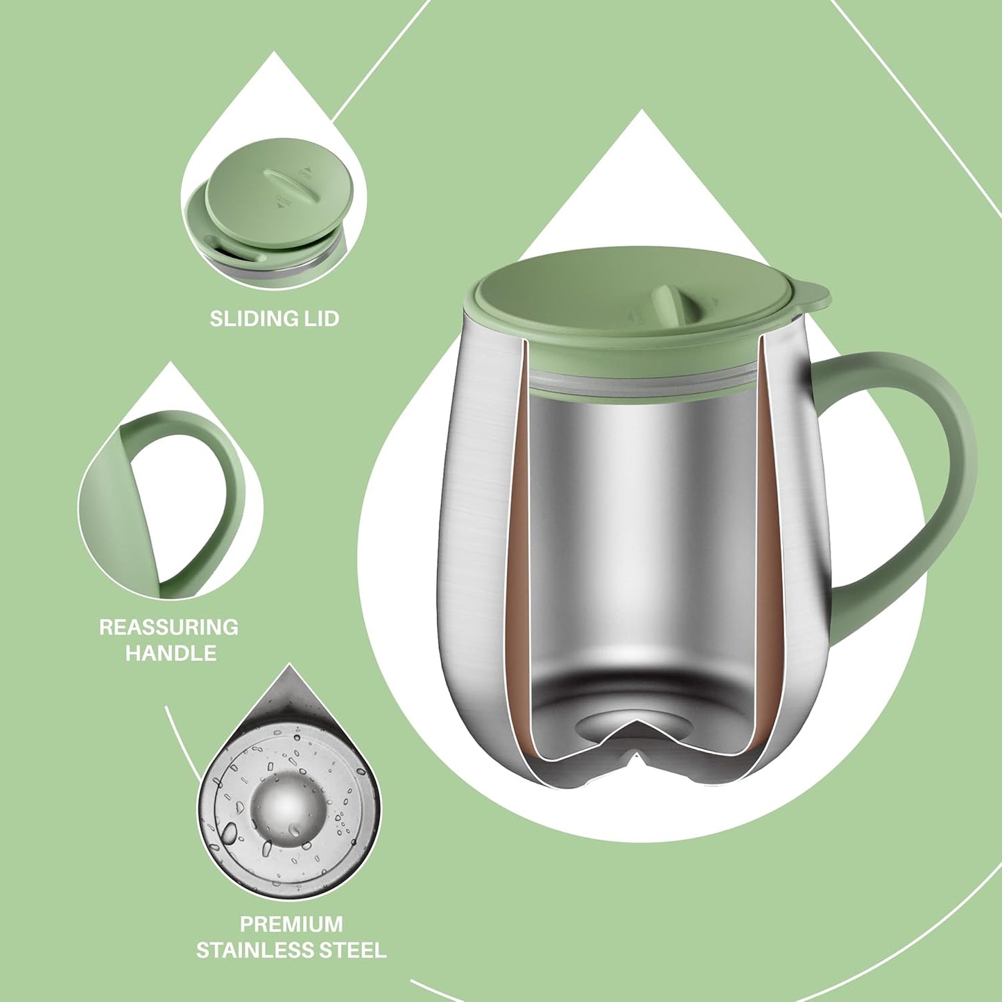 16 oz Insulated Coffee Mug with Handle and Lid, Double Wall Stainless Steel Vacuum Thermal Coffee Mug, Travel Coffee Cup Thermal Cup for Home and Office, Eggshell Blue