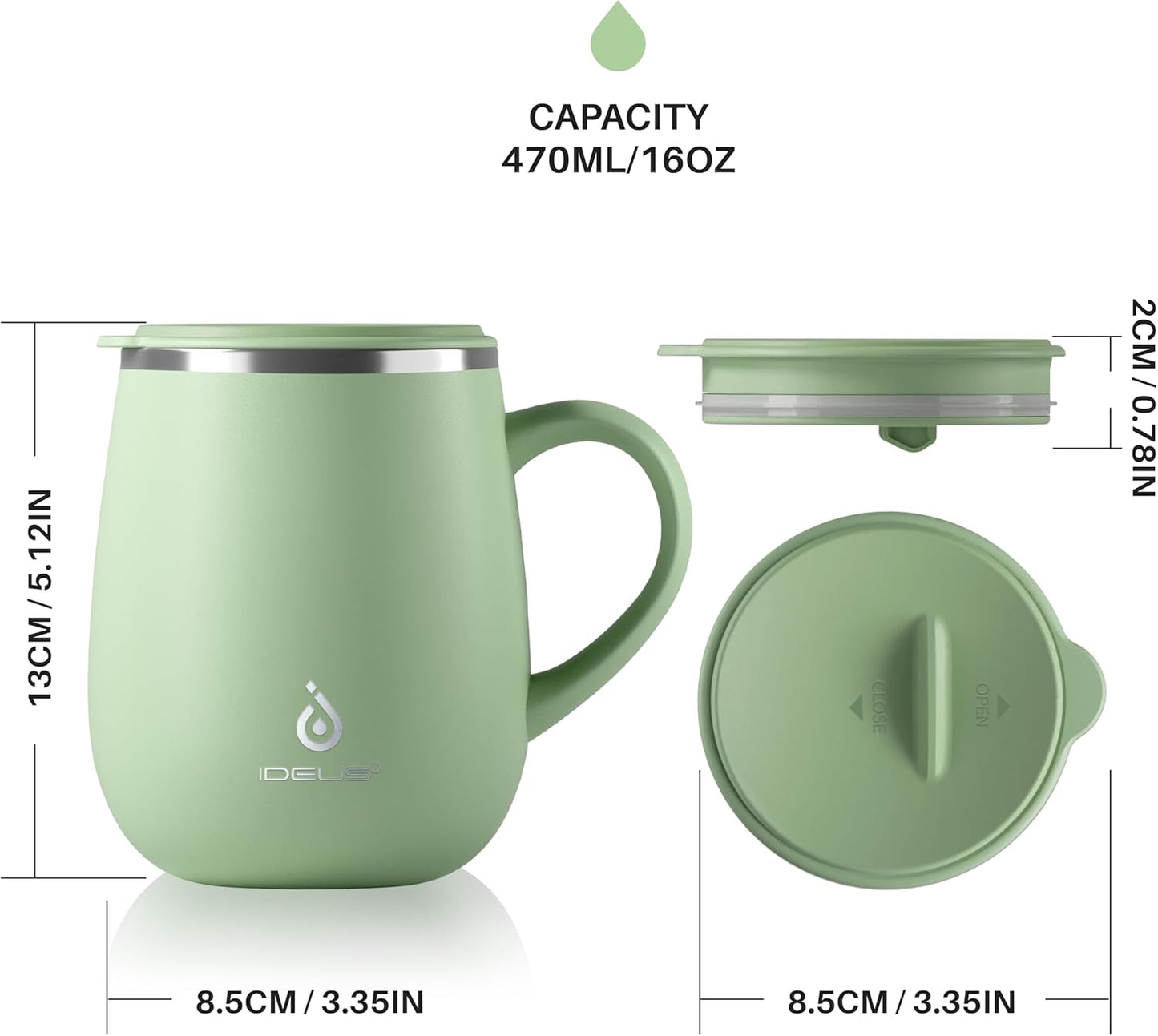 16 oz Insulated Coffee Mug with Handle and Lid, Double Wall Stainless Steel Vacuum Thermal Coffee Mug, Travel Coffee Cup Thermal Cup for Home and Office, Eggshell Blue