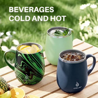 16 oz Insulated Coffee Mug with Handle and Lid, Double Wall Stainless Steel Vacuum Thermal Coffee Mug, Travel Coffee Cup Thermal Cup for Home and Office, Eggshell Blue