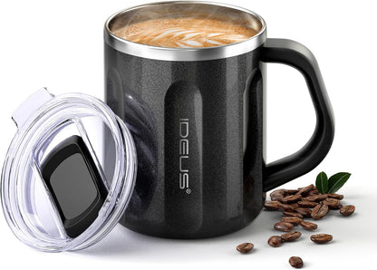 16 oz Insulated Coffee Mug with Handle and Lid, Double Wall Stainless Steel Vacuum Thermal Coffee Mug, Travel Coffee Cup Thermal Cup for Home and Office, Eggshell Blue