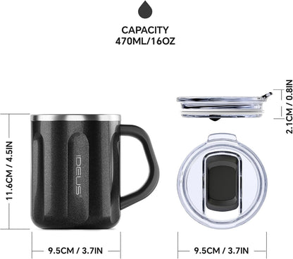 16 oz Insulated Coffee Mug with Handle and Lid, Double Wall Stainless Steel Vacuum Thermal Coffee Mug, Travel Coffee Cup Thermal Cup for Home and Office, Eggshell Blue
