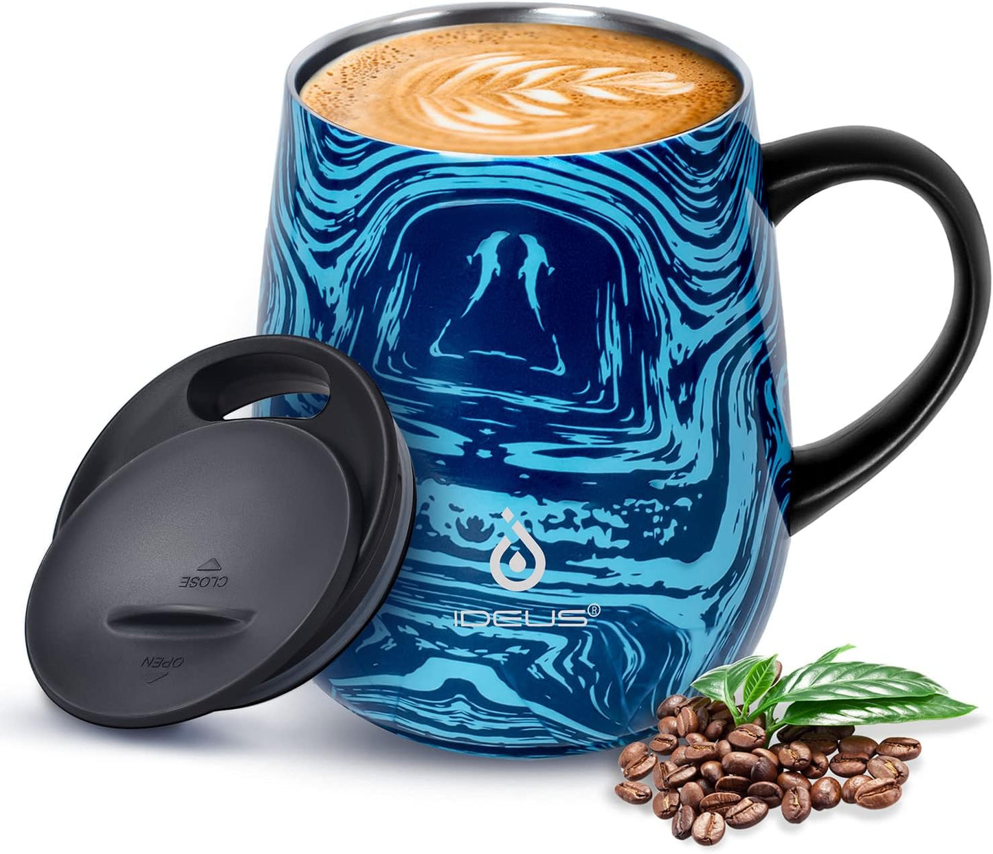 16 oz Insulated Coffee Mug with Handle and Lid, Double Wall Stainless Steel Vacuum Thermal Coffee Mug, Travel Coffee Cup Thermal Cup for Home and Office, Eggshell Blue