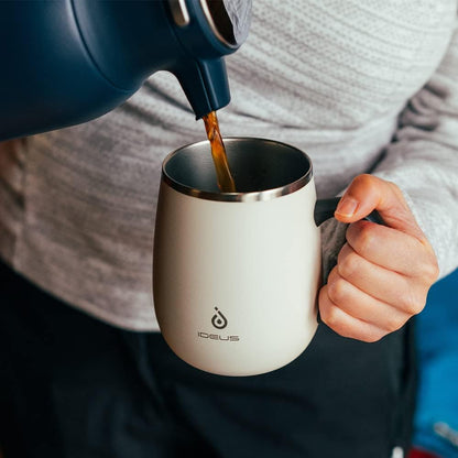16 oz Insulated Coffee Mug with Handle and Lid, Double Wall Stainless Steel Vacuum Thermal Coffee Mug, Travel Coffee Cup Thermal Cup for Home and Office, Eggshell Blue
