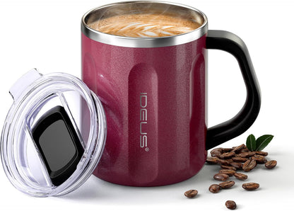 16 oz Insulated Coffee Mug with Handle and Lid, Double Wall Stainless Steel Vacuum Thermal Coffee Mug, Travel Coffee Cup Thermal Cup for Home and Office, Eggshell Blue