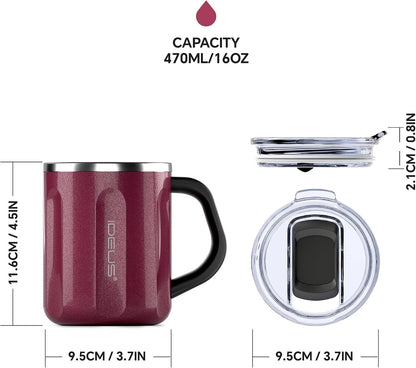 16 oz Insulated Coffee Mug with Handle and Lid, Double Wall Stainless Steel Vacuum Thermal Coffee Mug, Travel Coffee Cup Thermal Cup for Home and Office, Eggshell Blue