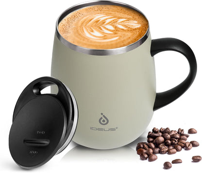 16 oz Insulated Coffee Mug with Handle and Lid, Double Wall Stainless Steel Vacuum Thermal Coffee Mug, Travel Coffee Cup Thermal Cup for Home and Office, Eggshell Blue
