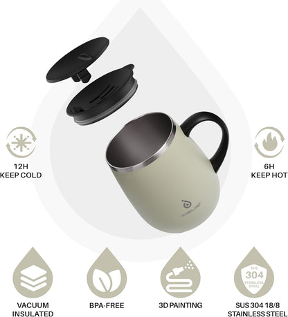 16 oz Insulated Coffee Mug with Handle and Lid, Double Wall Stainless Steel Vacuum Thermal Coffee Mug, Travel Coffee Cup Thermal Cup for Home and Office, Eggshell Blue