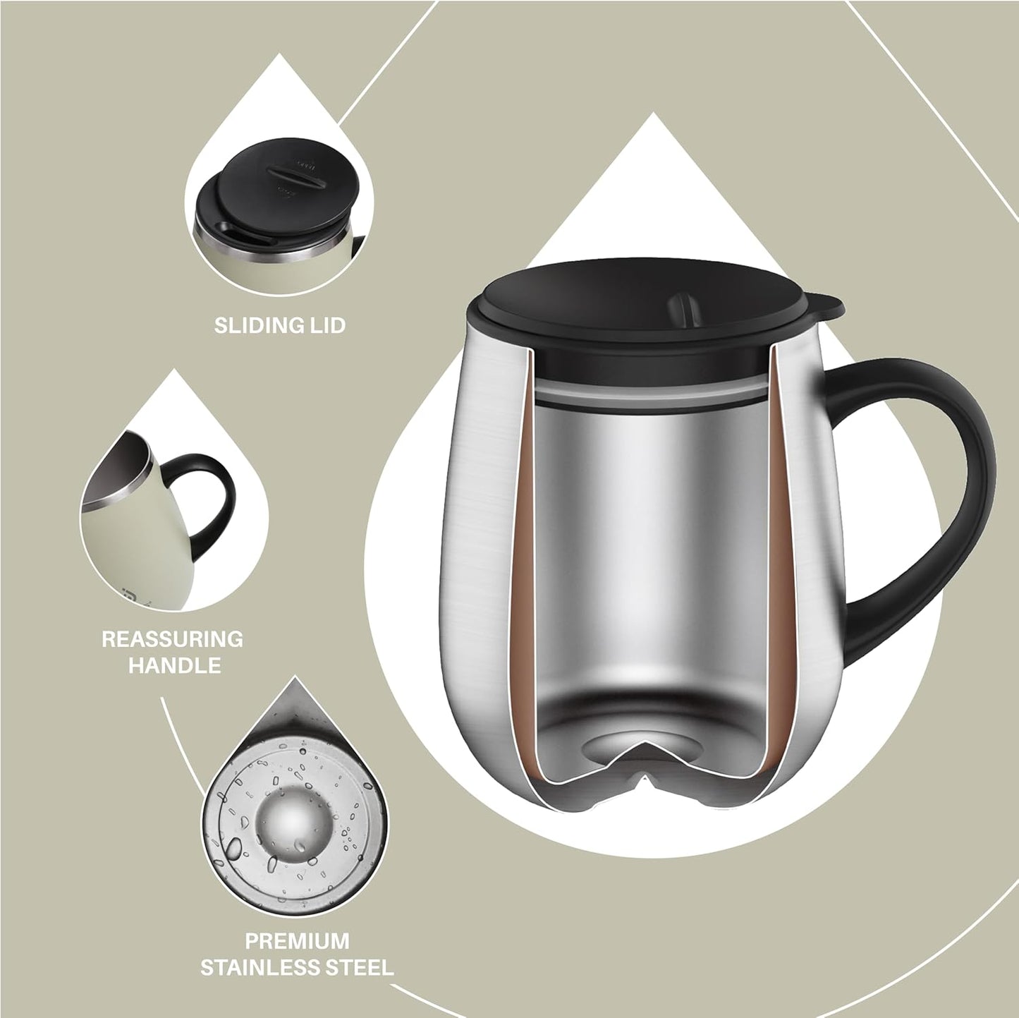 16 oz Insulated Coffee Mug with Handle and Lid, Double Wall Stainless Steel Vacuum Thermal Coffee Mug, Travel Coffee Cup Thermal Cup for Home and Office, Eggshell Blue