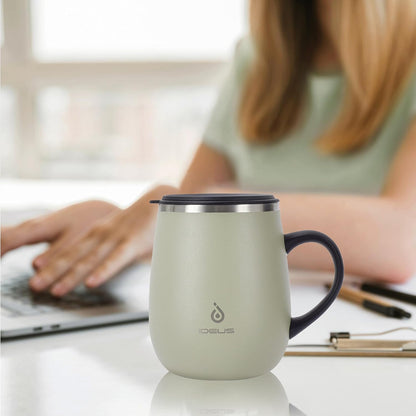 16 oz Insulated Coffee Mug with Handle and Lid, Double Wall Stainless Steel Vacuum Thermal Coffee Mug, Travel Coffee Cup Thermal Cup for Home and Office, Eggshell Blue