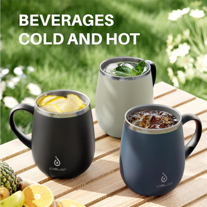 16 oz Insulated Coffee Mug with Handle and Lid, Double Wall Stainless Steel Vacuum Thermal Coffee Mug, Travel Coffee Cup Thermal Cup for Home and Office, Eggshell Blue