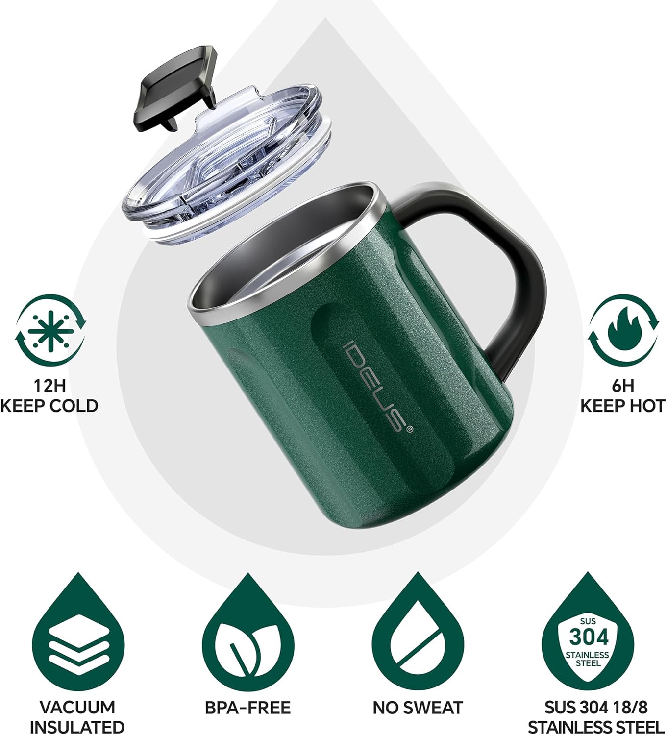 16 oz Insulated Coffee Mug with Handle and Lid, Double Wall Stainless Steel Vacuum Thermal Coffee Mug, Travel Coffee Cup Thermal Cup for Home and Office, Eggshell Blue
