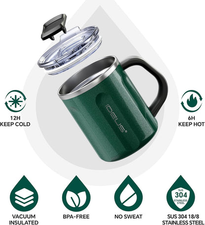 16 oz Insulated Coffee Mug with Handle and Lid, Double Wall Stainless Steel Vacuum Thermal Coffee Mug, Travel Coffee Cup Thermal Cup for Home and Office, Eggshell Blue