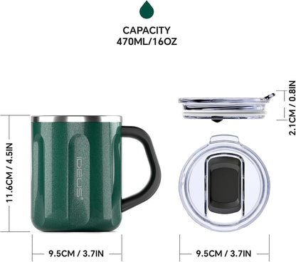 16 oz Insulated Coffee Mug with Handle and Lid, Double Wall Stainless Steel Vacuum Thermal Coffee Mug, Travel Coffee Cup Thermal Cup for Home and Office, Eggshell Blue