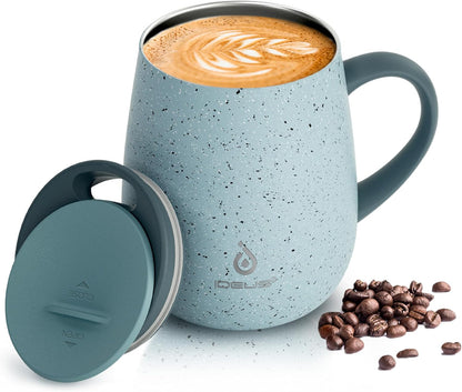 16 oz Insulated Coffee Mug with Handle and Lid, Double Wall Stainless Steel Vacuum Thermal Coffee Mug, Travel Coffee Cup Thermal Cup for Home and Office, Eggshell Blue