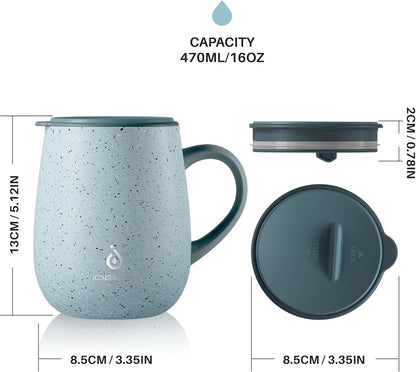 16 oz Insulated Coffee Mug with Handle and Lid, Double Wall Stainless Steel Vacuum Thermal Coffee Mug, Travel Coffee Cup Thermal Cup for Home and Office, Eggshell Blue
