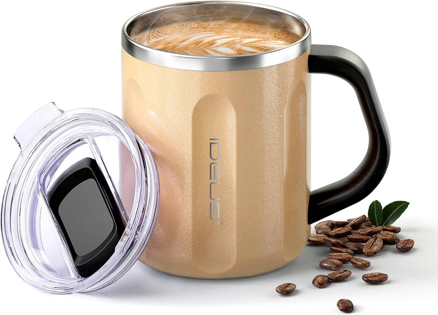 16 oz Insulated Coffee Mug with Handle and Lid, Double Wall Stainless Steel Vacuum Thermal Coffee Mug, Travel Coffee Cup Thermal Cup for Home and Office, Eggshell Blue
