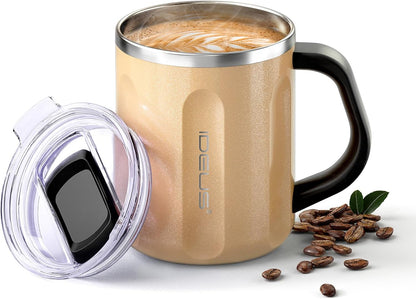 16 oz Insulated Coffee Mug with Handle and Lid, Double Wall Stainless Steel Vacuum Thermal Coffee Mug, Travel Coffee Cup Thermal Cup for Home and Office, Eggshell Blue