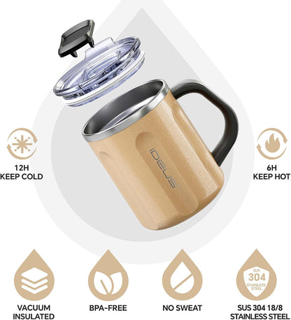 16 oz Insulated Coffee Mug with Handle and Lid, Double Wall Stainless Steel Vacuum Thermal Coffee Mug, Travel Coffee Cup Thermal Cup for Home and Office, Eggshell Blue