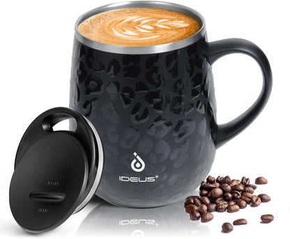 16 oz Insulated Coffee Mug with Handle and Lid, Double Wall Stainless Steel Vacuum Thermal Coffee Mug, Travel Coffee Cup Thermal Cup for Home and Office, Eggshell Blue