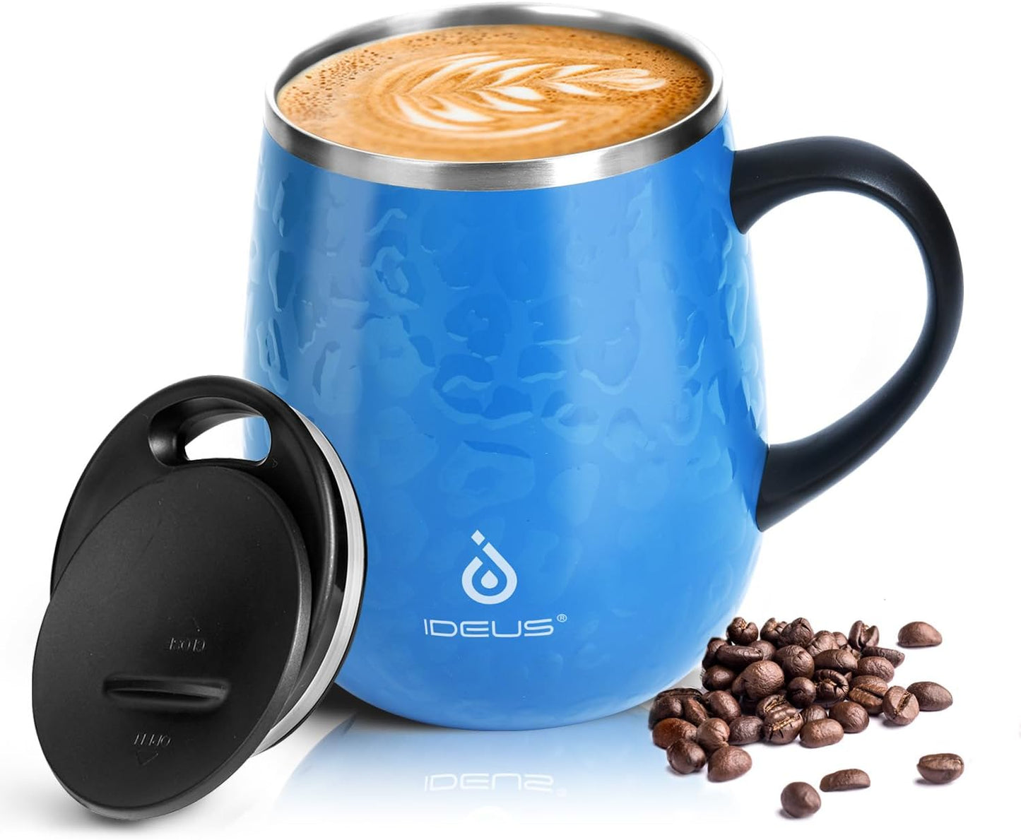 16 oz Insulated Coffee Mug with Handle and Lid, Double Wall Stainless Steel Vacuum Thermal Coffee Mug, Travel Coffee Cup Thermal Cup for Home and Office, Eggshell Blue