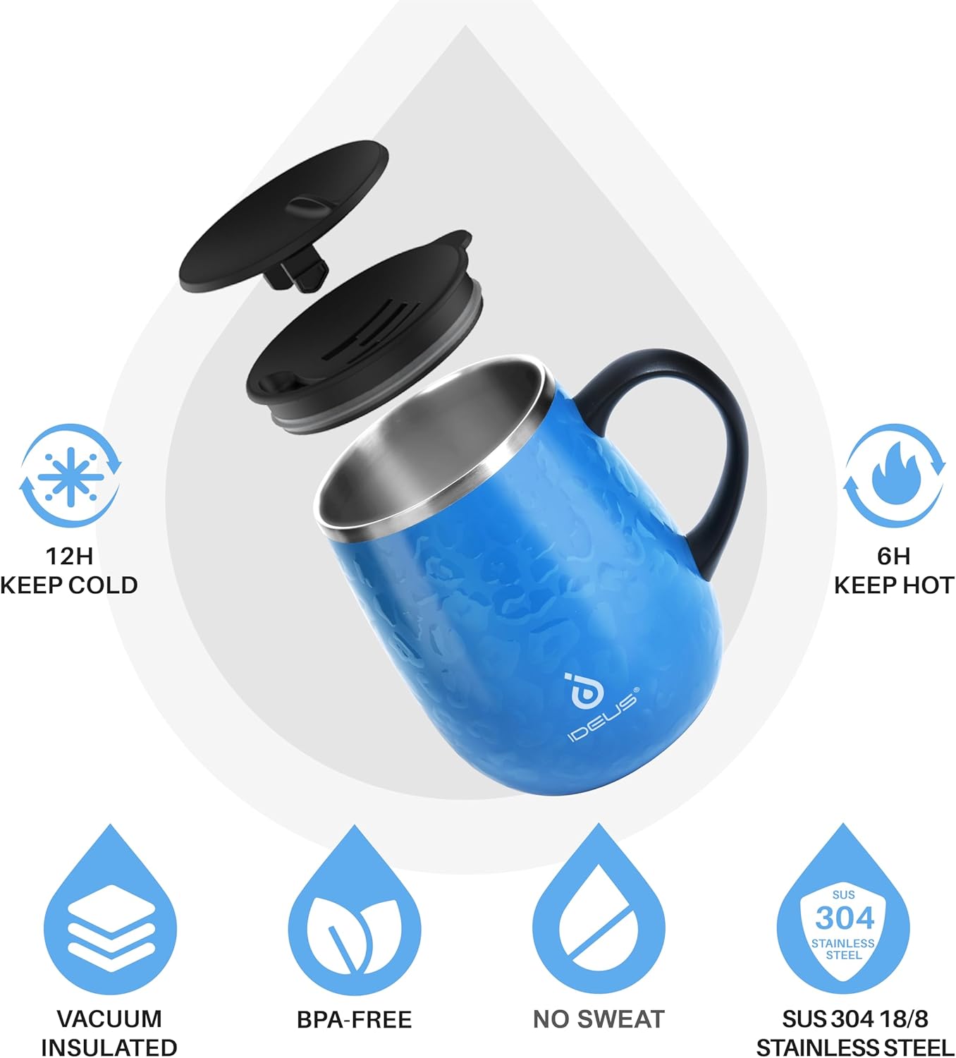 16 oz Insulated Coffee Mug with Handle and Lid, Double Wall Stainless Steel Vacuum Thermal Coffee Mug, Travel Coffee Cup Thermal Cup for Home and Office, Eggshell Blue