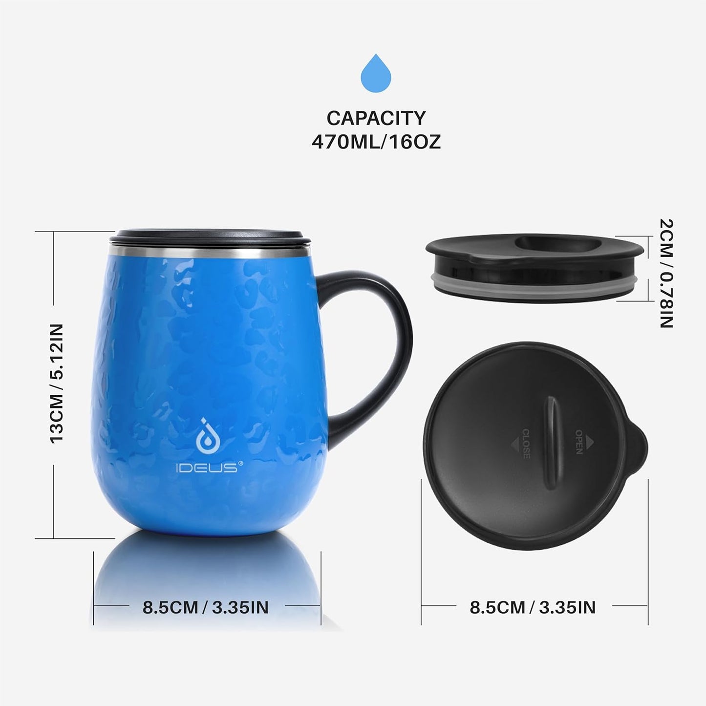 16 oz Insulated Coffee Mug with Handle and Lid, Double Wall Stainless Steel Vacuum Thermal Coffee Mug, Travel Coffee Cup Thermal Cup for Home and Office, Eggshell Blue