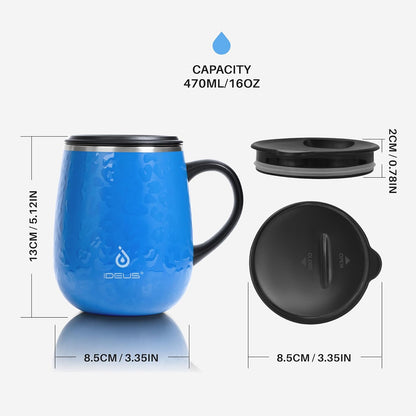 16 oz Insulated Coffee Mug with Handle and Lid, Double Wall Stainless Steel Vacuum Thermal Coffee Mug, Travel Coffee Cup Thermal Cup for Home and Office, Eggshell Blue