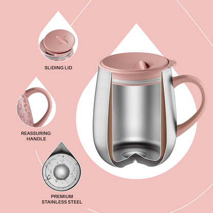 16 oz Insulated Coffee Mug with Handle and Lid, Double Wall Stainless Steel Vacuum Thermal Coffee Mug, Travel Coffee Cup Thermal Cup for Home and Office, Eggshell Blue