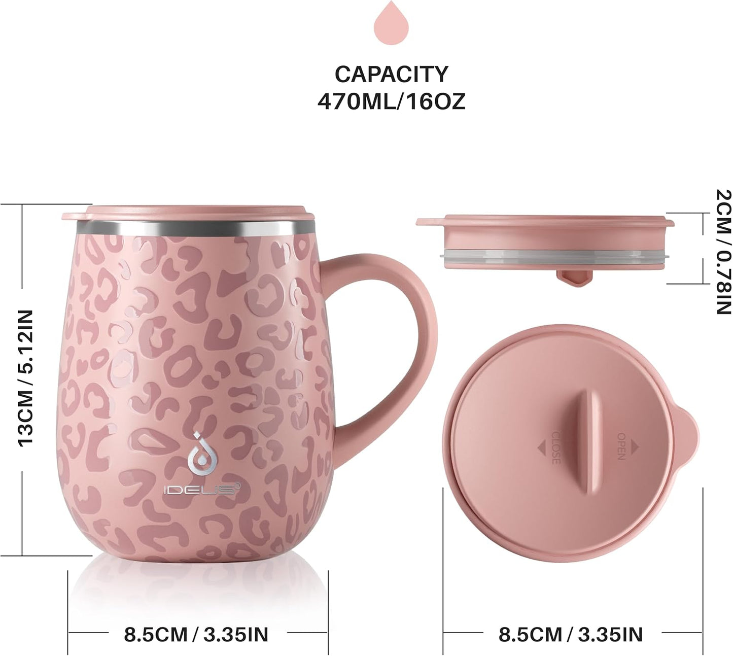 16 oz Insulated Coffee Mug with Handle and Lid, Double Wall Stainless Steel Vacuum Thermal Coffee Mug, Travel Coffee Cup Thermal Cup for Home and Office, Eggshell Blue