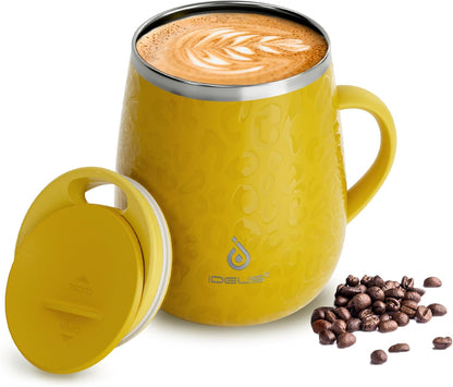 16 oz Insulated Coffee Mug with Handle and Lid, Double Wall Stainless Steel Vacuum Thermal Coffee Mug, Travel Coffee Cup Thermal Cup for Home and Office, Eggshell Blue