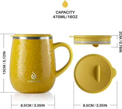 16 oz Insulated Coffee Mug with Handle and Lid, Double Wall Stainless Steel Vacuum Thermal Coffee Mug, Travel Coffee Cup Thermal Cup for Home and Office, Eggshell Blue