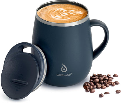 16 oz Insulated Coffee Mug with Handle and Lid, Double Wall Stainless Steel Vacuum Thermal Coffee Mug, Travel Coffee Cup Thermal Cup for Home and Office, Eggshell Blue