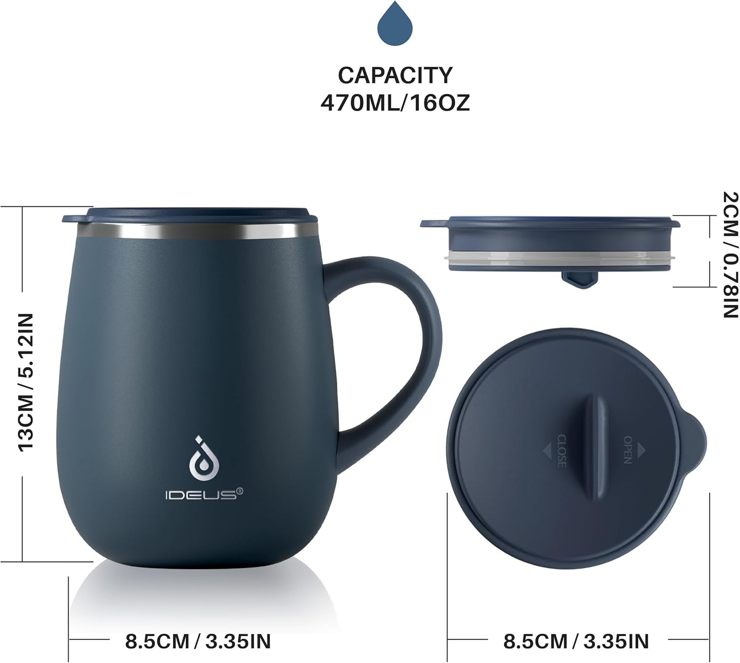 16 oz Insulated Coffee Mug with Handle and Lid, Double Wall Stainless Steel Vacuum Thermal Coffee Mug, Travel Coffee Cup Thermal Cup for Home and Office, Eggshell Blue