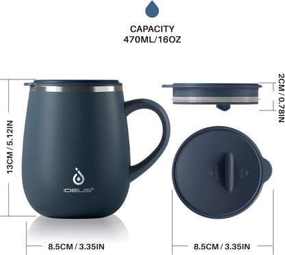 16 oz Insulated Coffee Mug with Handle and Lid, Double Wall Stainless Steel Vacuum Thermal Coffee Mug, Travel Coffee Cup Thermal Cup for Home and Office, Eggshell Blue